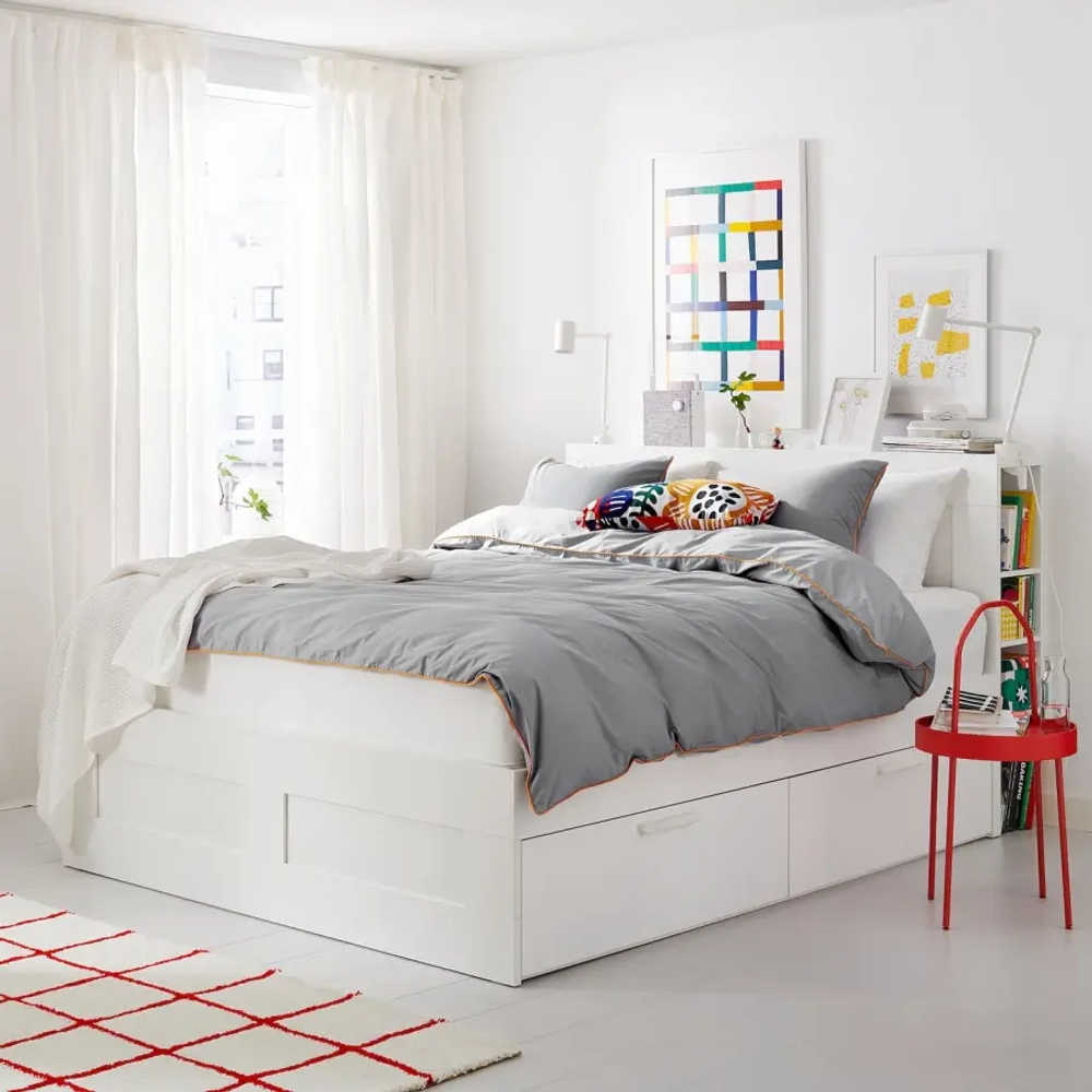 Каркас кровати с ящиками - IKEA BRIMNES/LÖNSET/LONSET, 160х200 см, белый, БРИМНЭС/БРИМНЕС/ЛОНСЕТ ИКЕА