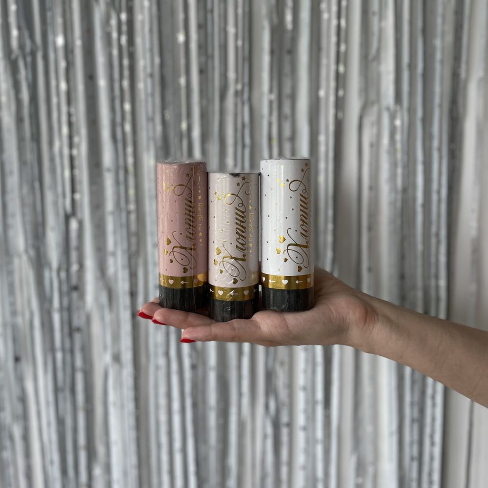 Хлопушка пружинная (4/10 см), Хлопни, Круги фольга и тишью, Розовый микс/Золото, 3 шт 