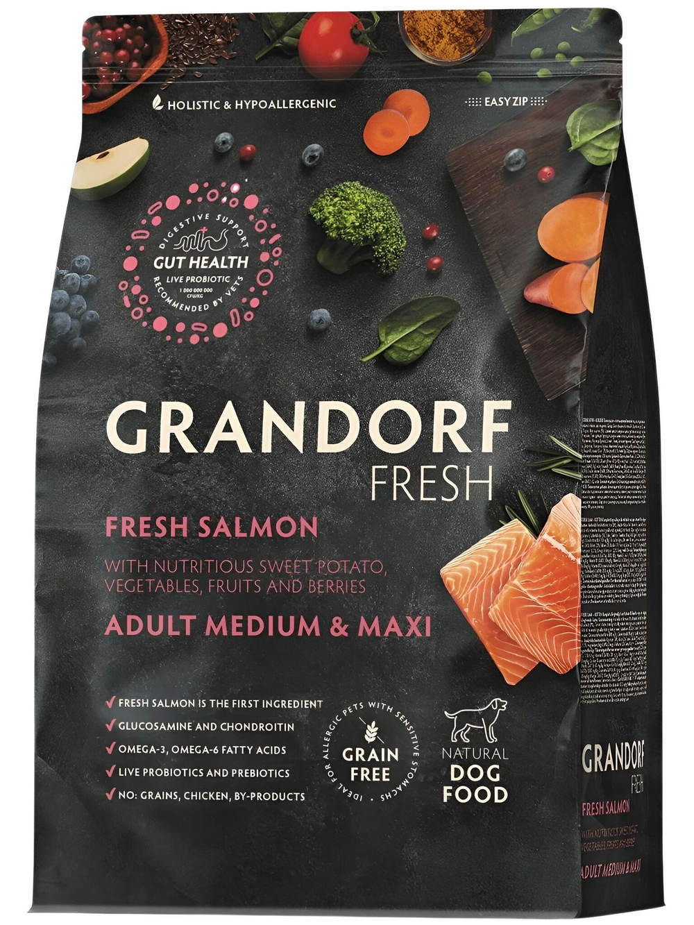 Grandorf Fresh Dog Potato корм сухой беззерновой для собак средних и крупных пород лосось,батат