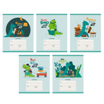 Тетрадь А5 12л., клетка, Канц-Эксмо, скрепка, мелованная картон, "Динозаврики", 5 дизайнов