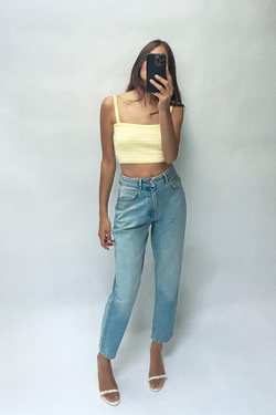 ZARA УКОРОЧЕННЫЙ ТРИКОТАЖНЫЙ ТОП, ЖЕЛТЫЙ