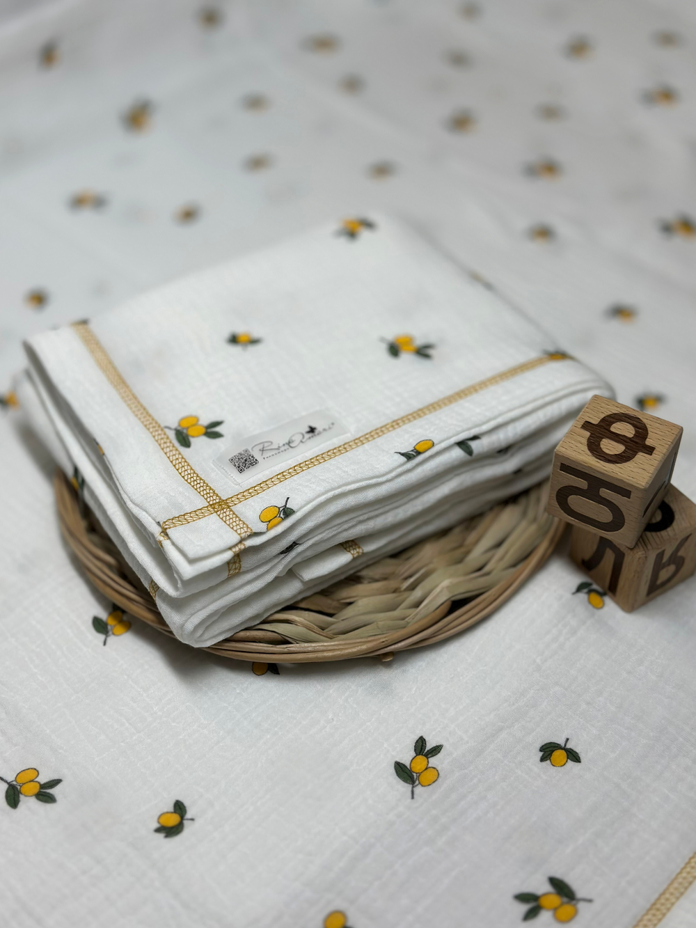 Муслиновая пеленка Лимончики 90*130 (+/-5см)