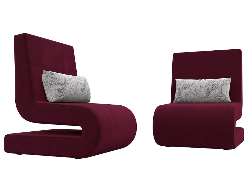 Кресло Волна (2 шт.), Бордовый/Серый, Микровельвет\Велюр, 115672