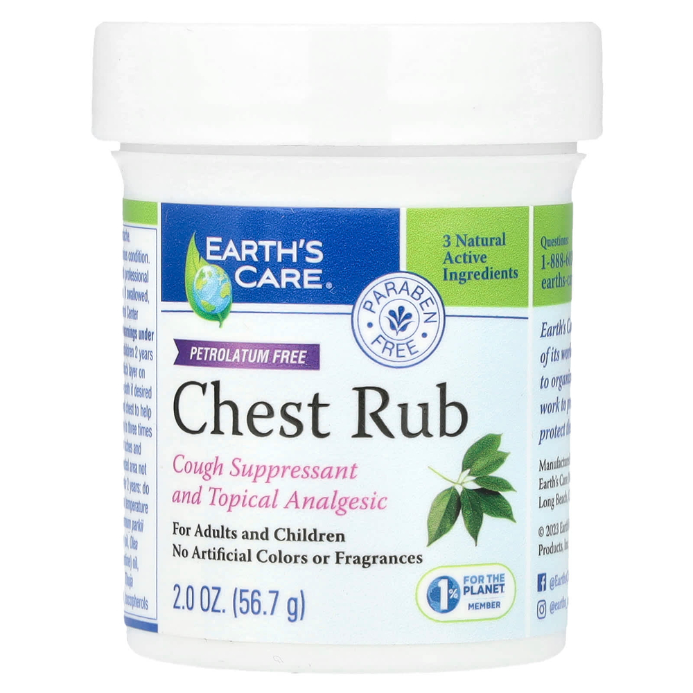 Earth's Care, Средство для растирания груди, 56,7 г (2 унции)