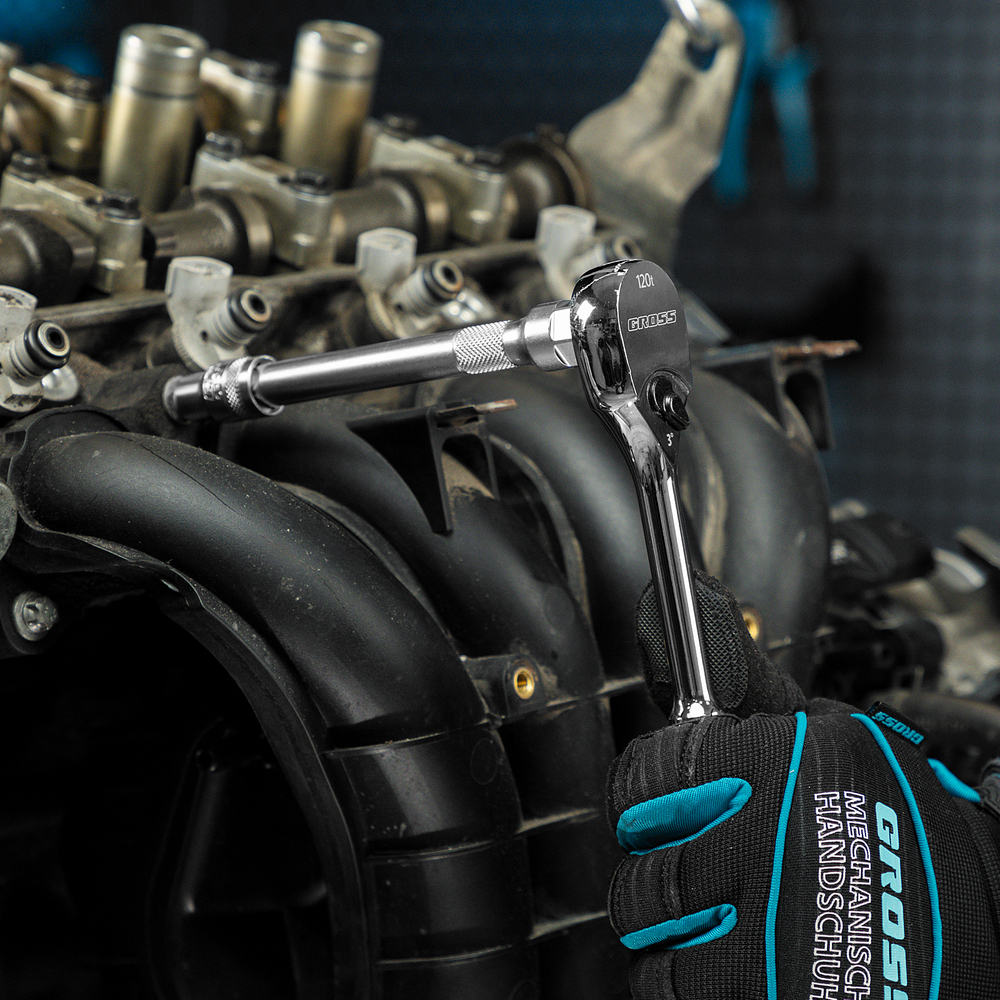 Ключ-трещотка 3/8", CrV, 120 зубьев, цельнометаллический, хром Gross