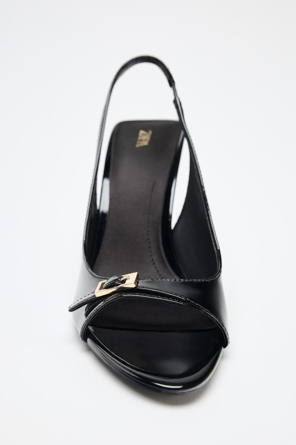 ZARA ЛАКИРОВАННЫЕ БОСОНОЖКИ НА ВЫСОКОМ КАБЛУКЕ, ЧЕРНЫЙ