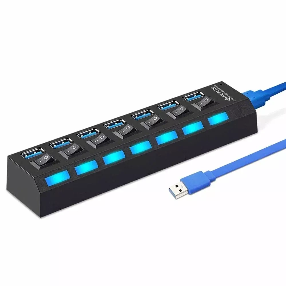 USB-Концентратор 7-USB-порта Smartbuy SBHA-7307-B  USB-3.0 с выключателем чёрный