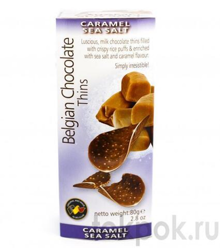 Чипсы шоколадные с карамелью и морской солью Belgian Chocolate Thins, 80 гр