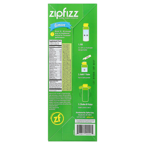 Zipfizz, смесь для энергетического напитка, со вкусом лимона, 20 тюбиков по 11 г (0,39 унции)