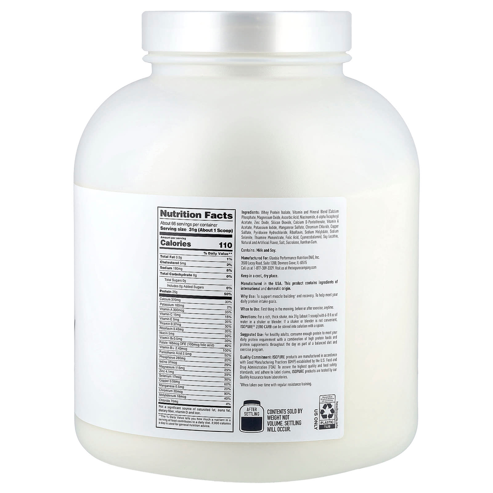 Isopure, протеиновый порошок без углеводов, со вкусом ванили, 2,04 кг (4,5 фунта)