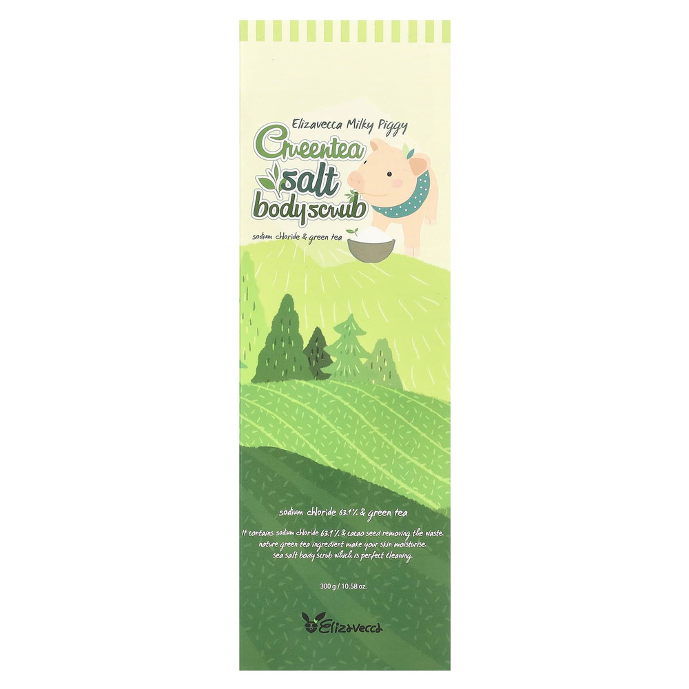 Elizavecca, Milky Piggy, скраб для тела с солью и зеленым чаем, 300 г (10,58 унции)