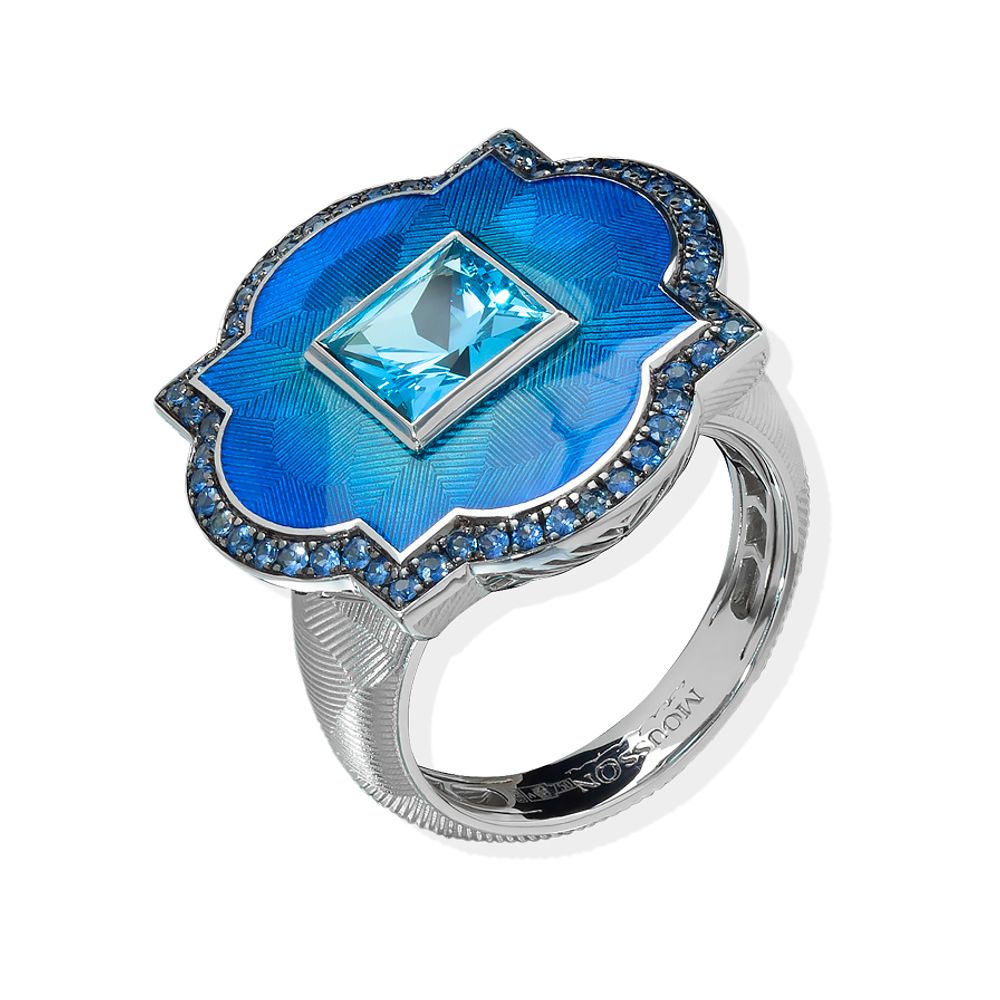 Кольцо с Топазом и Сапфирами, Эмаль, R0117-0/2 Кольцо с Топазом и Сапфирами, Эмаль, R0117-0/2