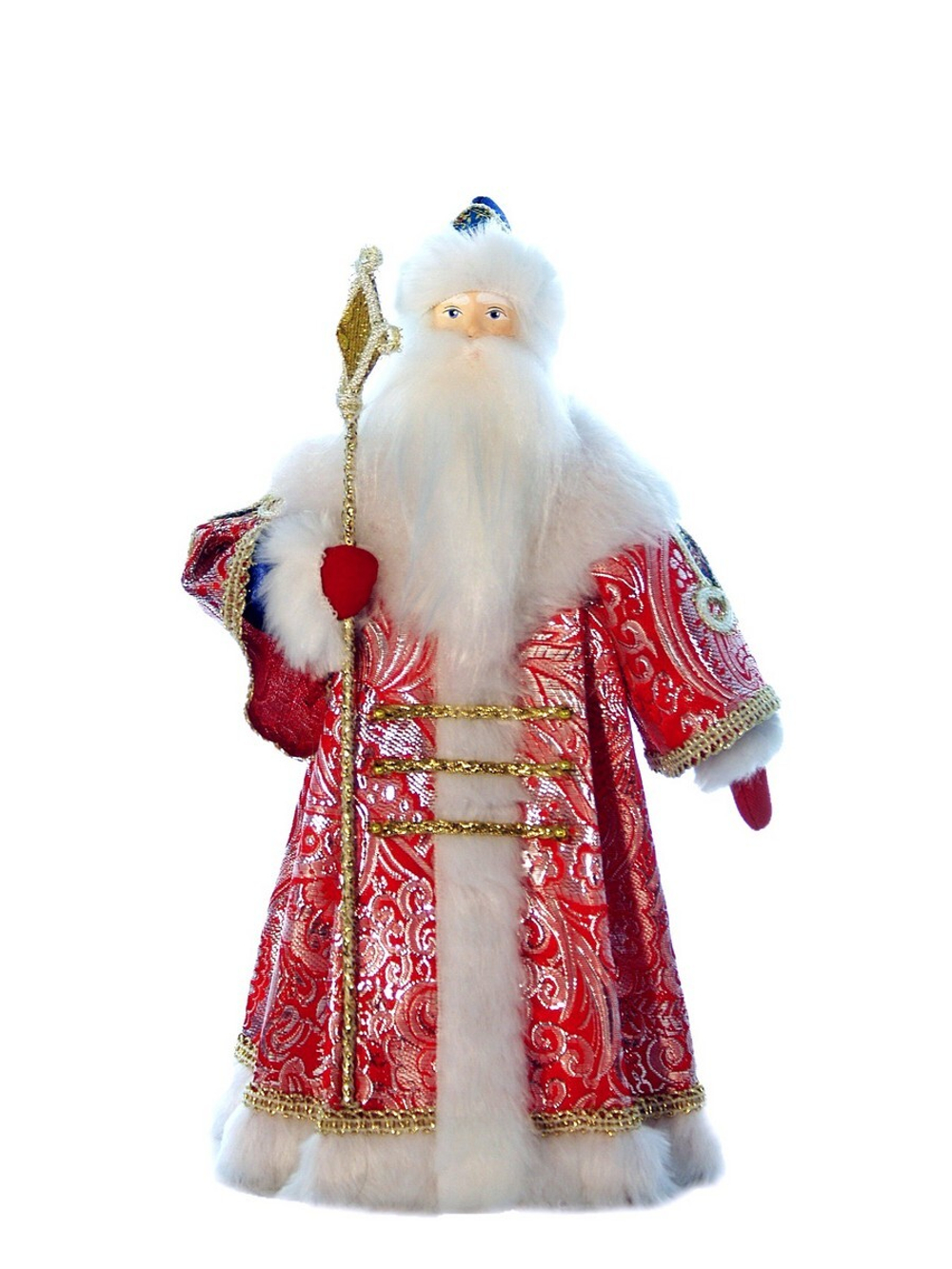Кукла фарфоровая Дед Мороз в боярской шубе из парчи