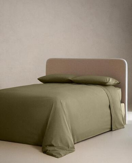 ZARA HOME (300 НИТЕЙ) ПРОСТЫНЯ ИЗ ПЕРКАЛЯ | ВЫСОТА 40 СМ, ЗЕЛЕНЫЙ
