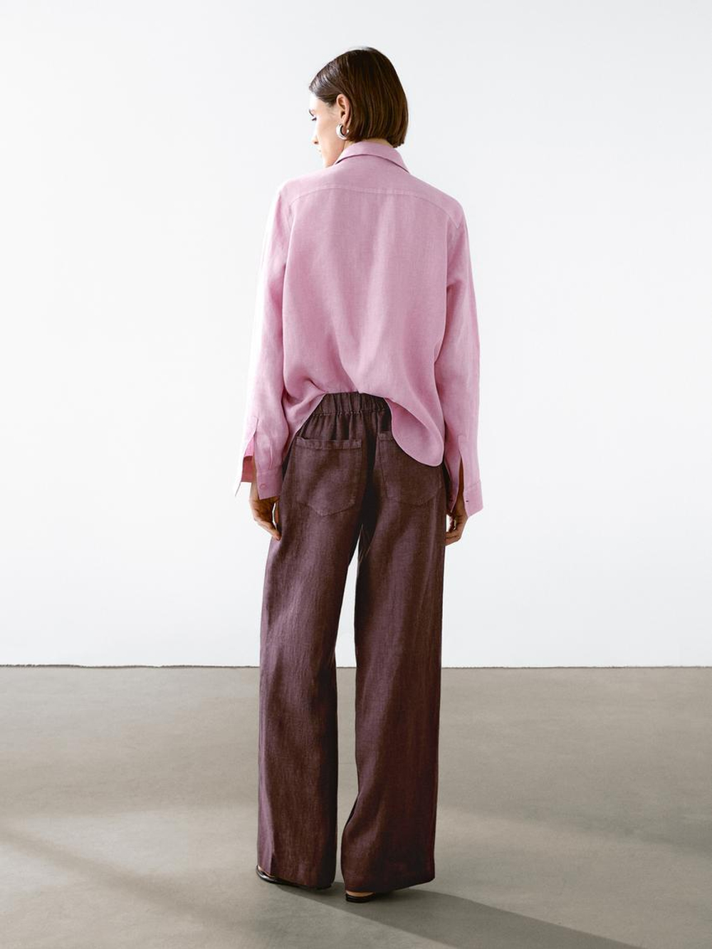 Massimo Dutti Рубашка из струящегося 100% льна, розовый