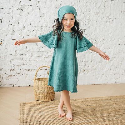 Ruffled muslin dress - Aquamarine