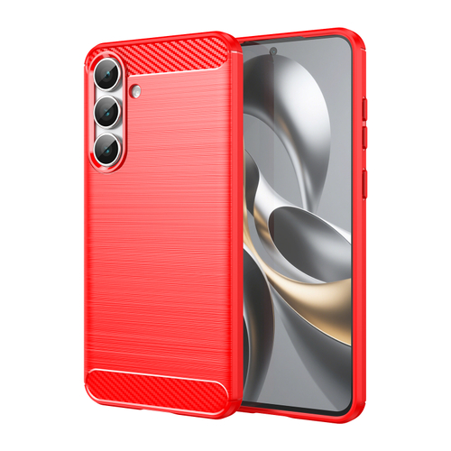 Чехол красного цвета с дизайном под карбон на Samsung Galaxy S25 FE, серия Carbon от Caseport