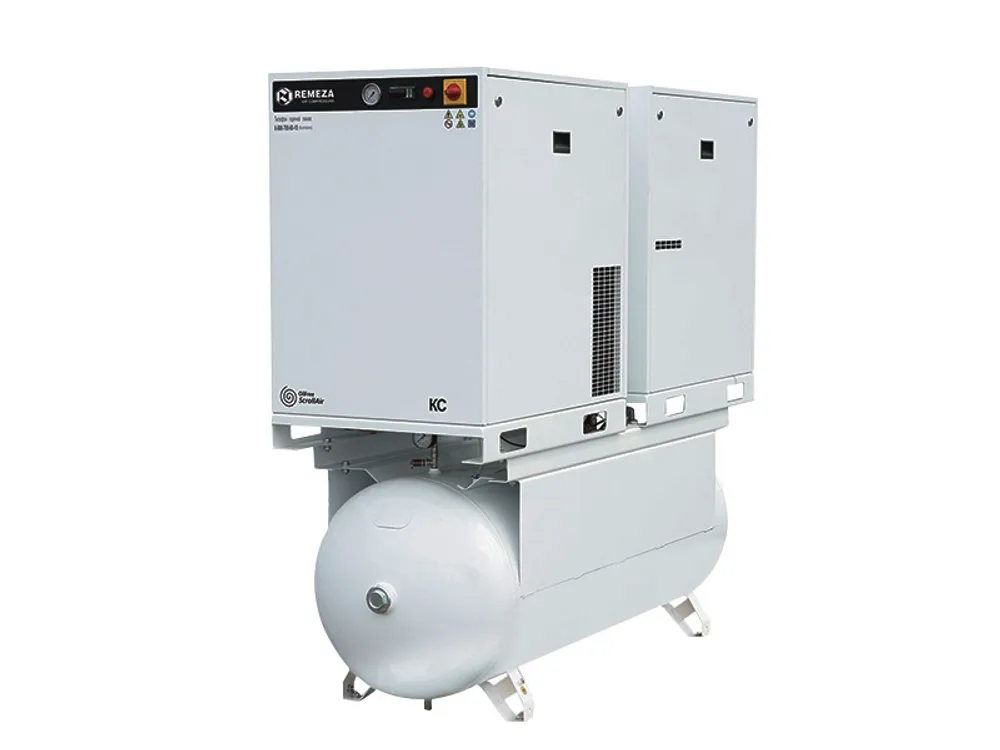 Спиральный компрессор Remeza КС10-8-500ТМ: 2 компрессора и 2 двигателя на ресивере 500л. с осушителем