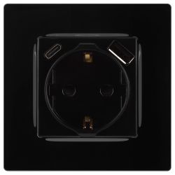 Розетка ЭРА Серия 12 12-4108-06 2P+E 16A-250В со шторками с USB type-A+C 5В-3А чёрный | Эра 12