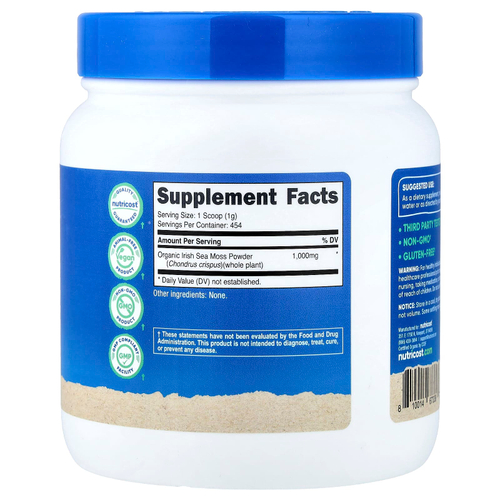 Nutricost, органический порошок из ирландского морского мха, без добавок, 454 г (16,2 унции)