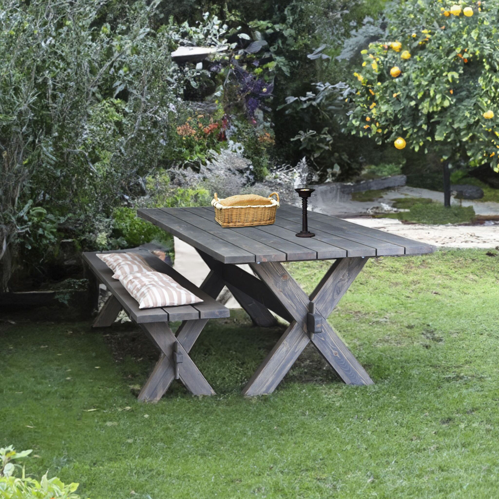 Деревянный стол садовый из массива сосны, графит