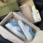 Бело-голубые комбинированные кроссовки Gucci GG (Гуччи) на толстой массивной подошве