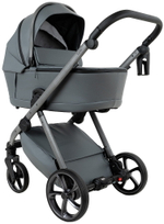 Детская коляска Pituso Sole Leather 3 в 1 с автокреслом Santiso Pro Black PMPL/04 Grey