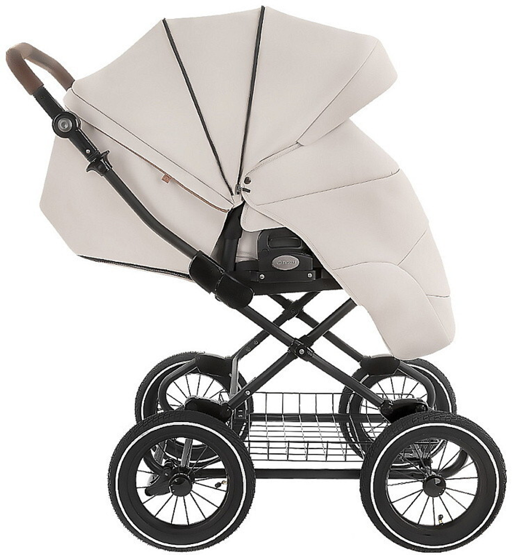 Детская коляска Roan Bass Next Classic Кожа d12 3 в 1 с автокреслом Elo Black RCL301/1 Island Stone