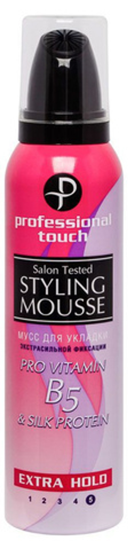 Мусс д/укладки волос Professional Touch 150мл Pro-Vitamin B5& Silk Protein, экстрасильная фиксация
