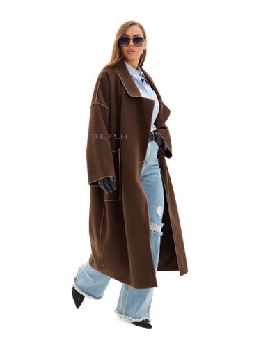 Шоколадное двубортное пальто без подкладки