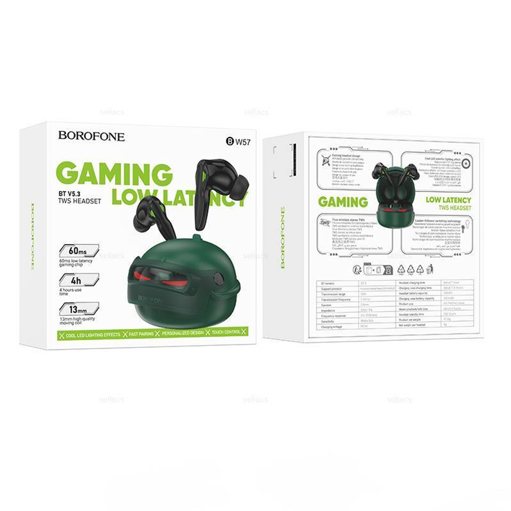 Беспроводные наушники TWS BOROFONE BW57 Gaming (зеленый)