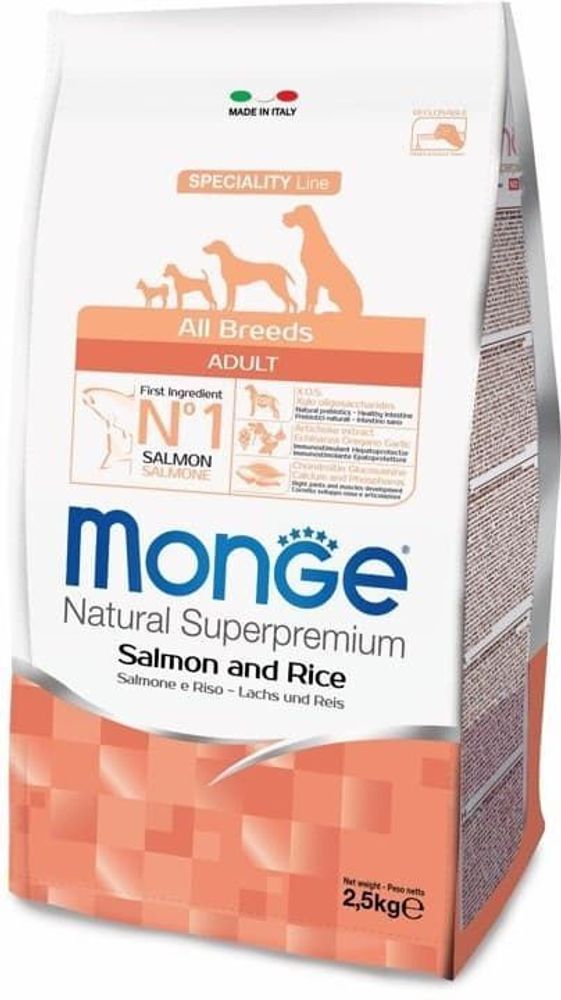 Monge Dog 2,5кг Speciality корм для собак всех пород лосось с рисом
