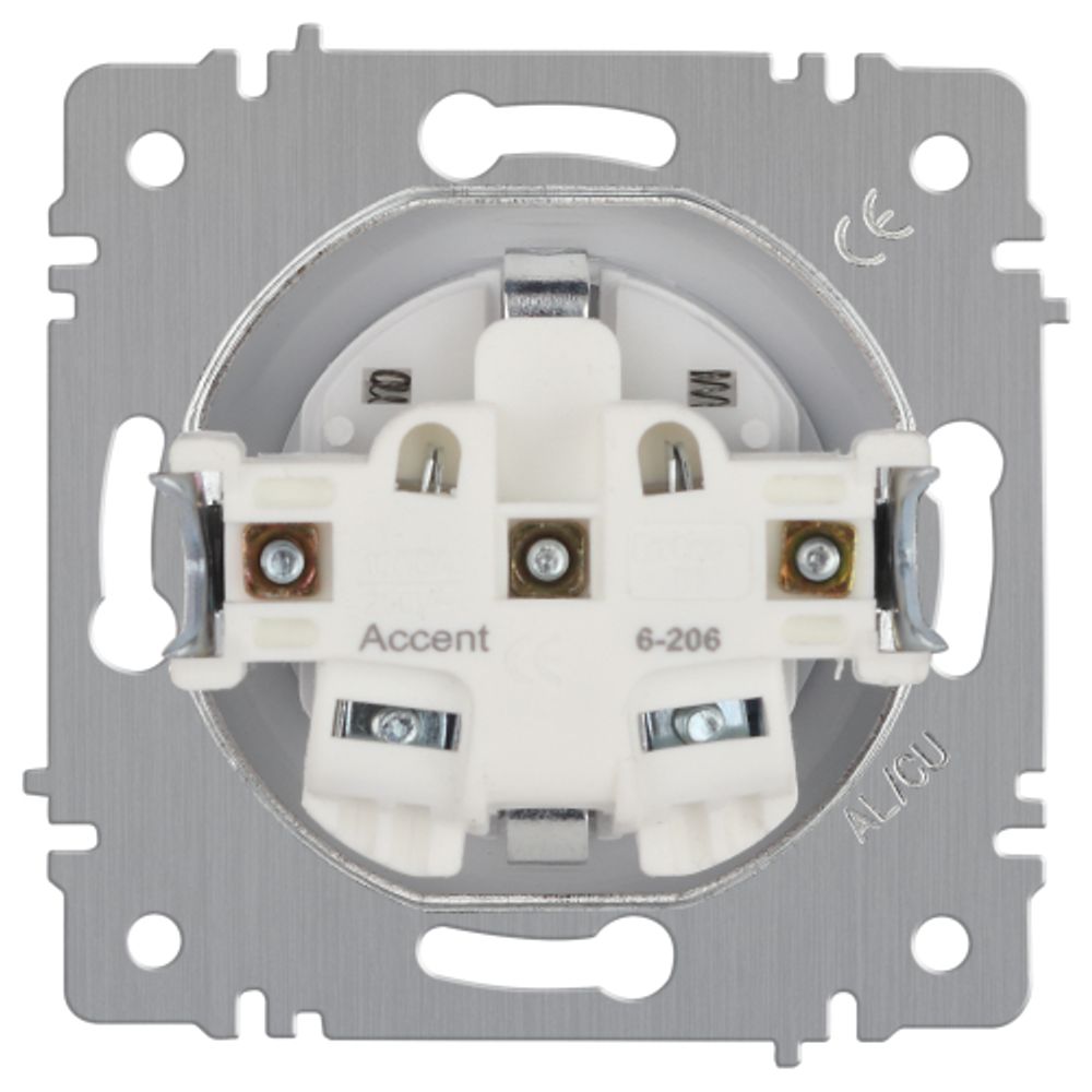 Розетка Intro Accent 6-206-01 с заземлением 2P+E Schuko со шторками 16А-250В IP20 СУ AL/CU белый