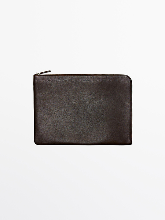 Massimo Dutti Сумка-клатч из кожи наппа, коричневый