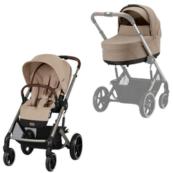 Коляска Cybex Balios S Lux TPE complete Aton B2 Bay Blue 3 в 1 Almond Beige с дождевиками