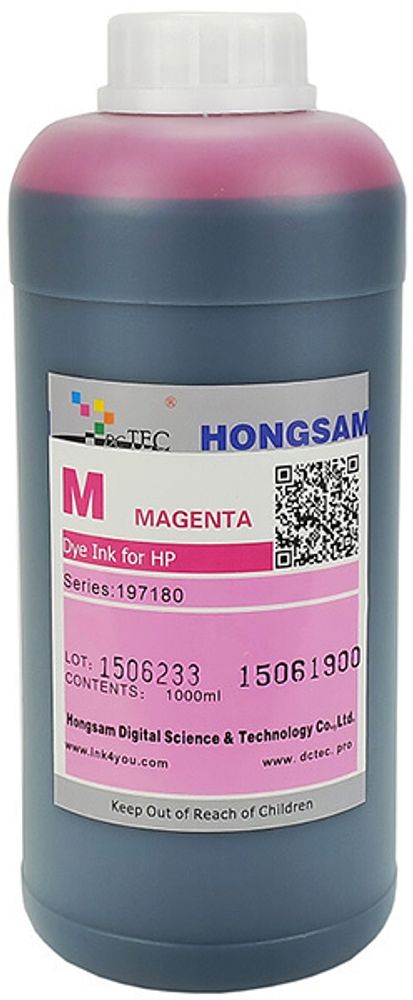 Чернила DCTec — HONGSAM водорастворимые для HP серия: 197180 - Magenta (Пурпурный) 1000 мл.