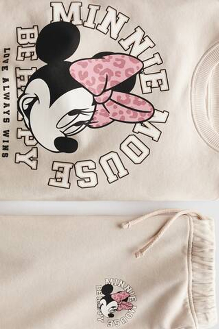H&M Комплект из брюк и толстовки с принтом Minnie Mouse, светло-бежевый