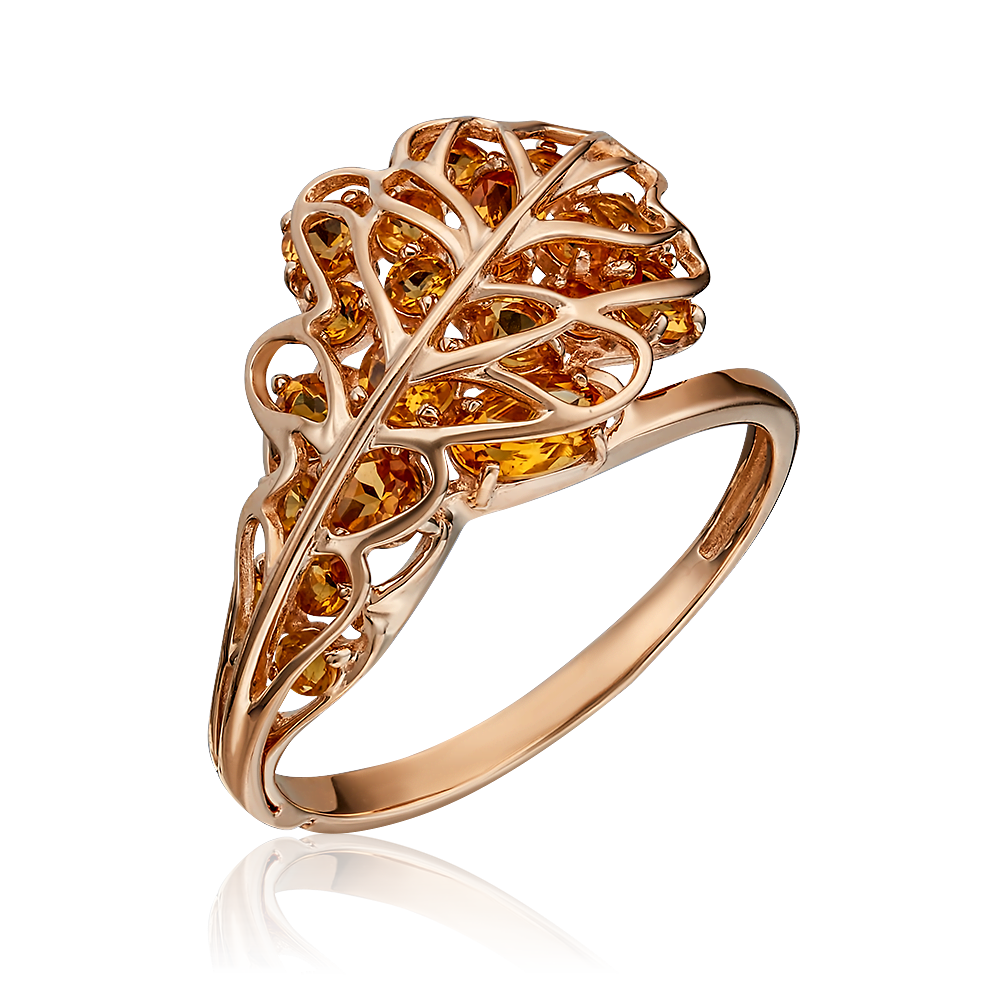 Кольцо «Дубовый лист» из красного золота с цитринами