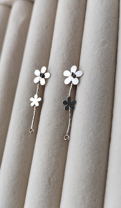 2003-р Швензы-гвоздики "Цветочки", 9*30мм, родий, пара