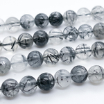 Кварц с шерлом, диаметр 8-8,2 мм, цена за 12 шт (1/4 нити)