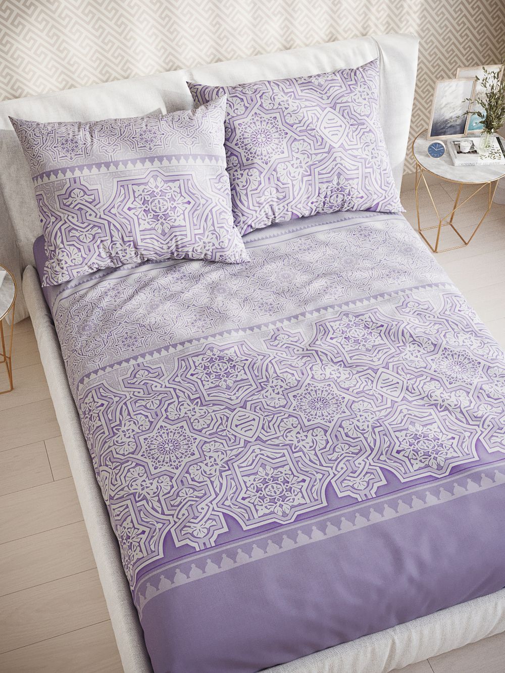 Постельное белье бязь Сказка "Менифа" евро Наволочка 50x70 см 2 шт Простынь 210х215 Пододеяльник 200x215 см