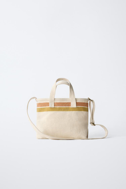 ZARA СУМКА-ШОПЕР С ПРИНТОМ, ЭКРЮ