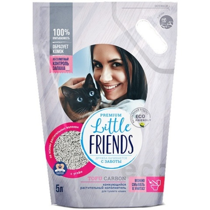 LITTLE FRIENDS TOFU Carbon Наполнитель комкующийся растительный для кошек, 5 л