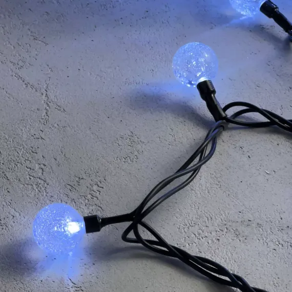 Светодиодная гирлянда шарики Пузырьки 10 м., 220V., 100 белых LED ламп 23 мм., коннектор, черный ПВХ, LTC (PCS-100B-W)