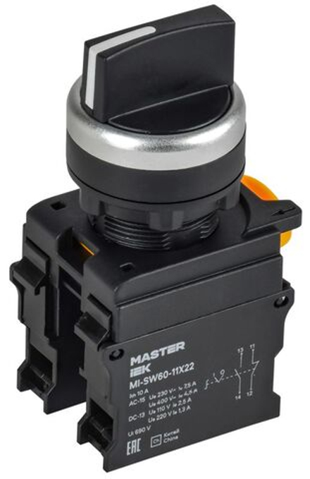 Переключатель 2 полож. 1НО+1НЗ возвратный черн. MASTER IEK MI-SW60-11X22-3-24-2-K02