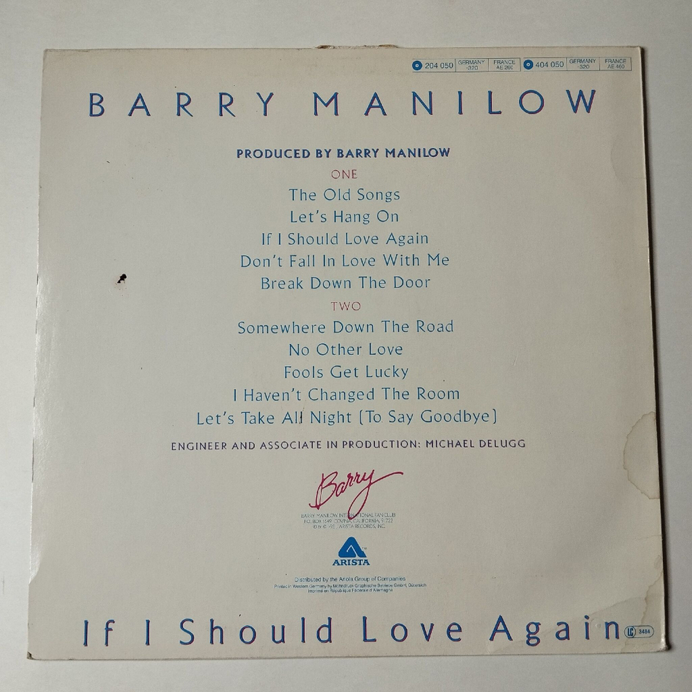 Винтажная виниловая пластинка LP Barry Manilow If I Should Love Again (Germany 1981)