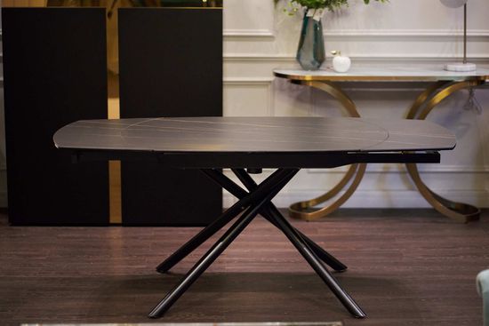 83MC-1957DT BL Стол обеденный раскл.керам.чёрный 178(120)*89*77