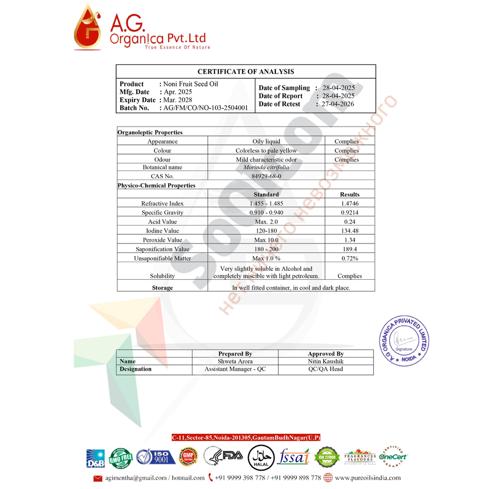 Масло Нони, Morinda citrifolia Oil