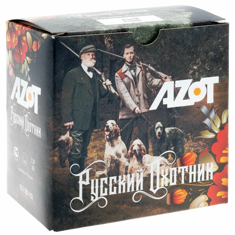 Патрон 12/70 Aзот №3 б/к 32г Русский Охотник, коробка 25 шт.