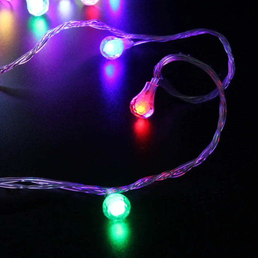 Гирлянда для дома НИТЬ «Сияющая капля» 10 м 60 ламп LED, прозр.пров, 8 реж,IP-20, Мультицвет (возможность соединения)